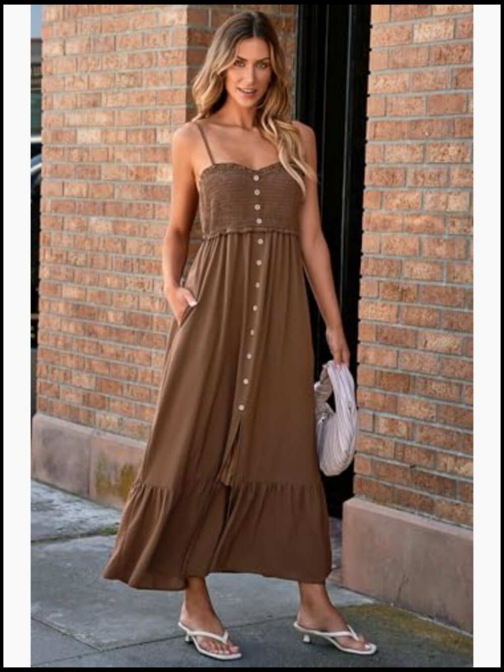 Sleeveless Spaghetti Strap Smocked Maxi Dress with Pockets - Picture 4 of 7